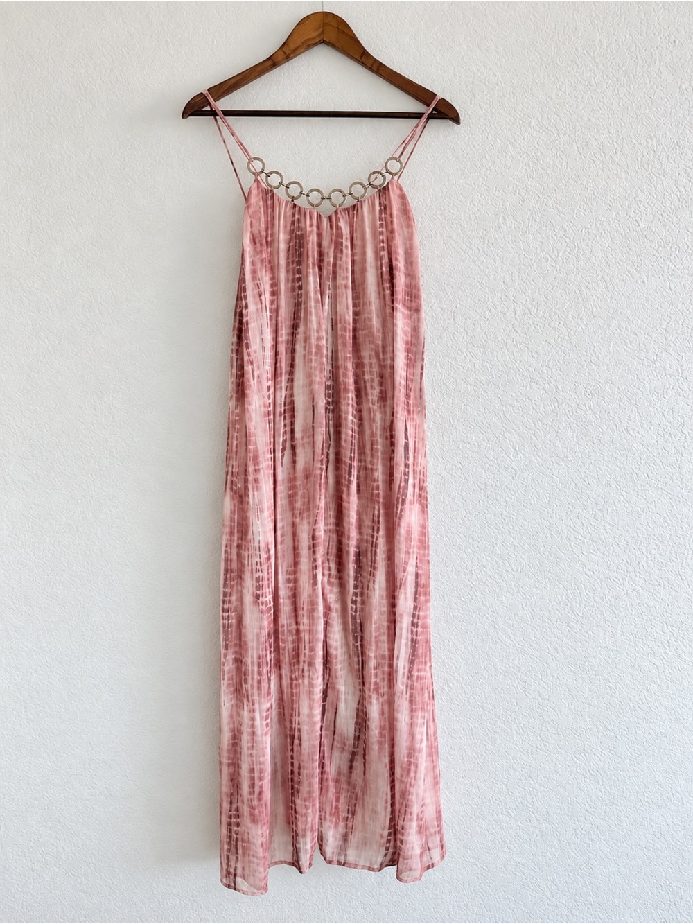 Zara NWT Pink Tie Dye Ring Detail Flowy Maxi Dress Size S